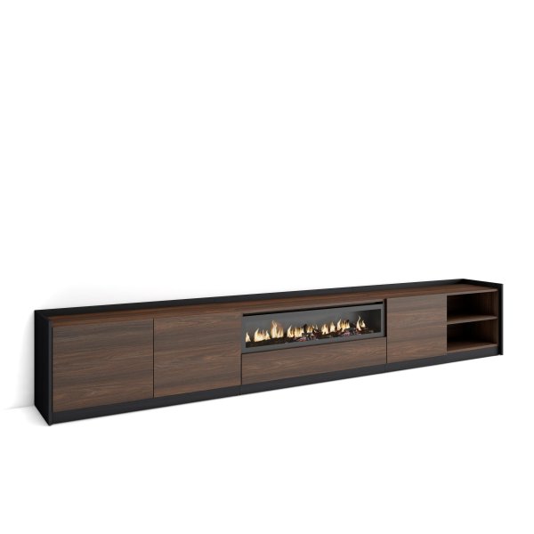 MUEBLE TV CHIMENEA LED FJORD 310X50X37 CM TV 80" ROBLE OSCURO NEGRO