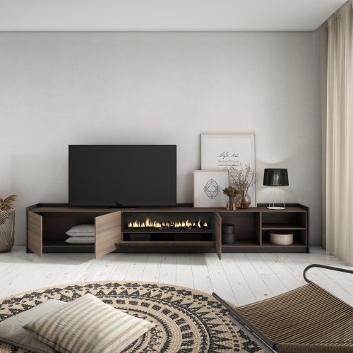 MUEBLE TV CHIMENEA LED FJORD 310X50X37 CM TV 80" ROBLE OSCURO NEGRO