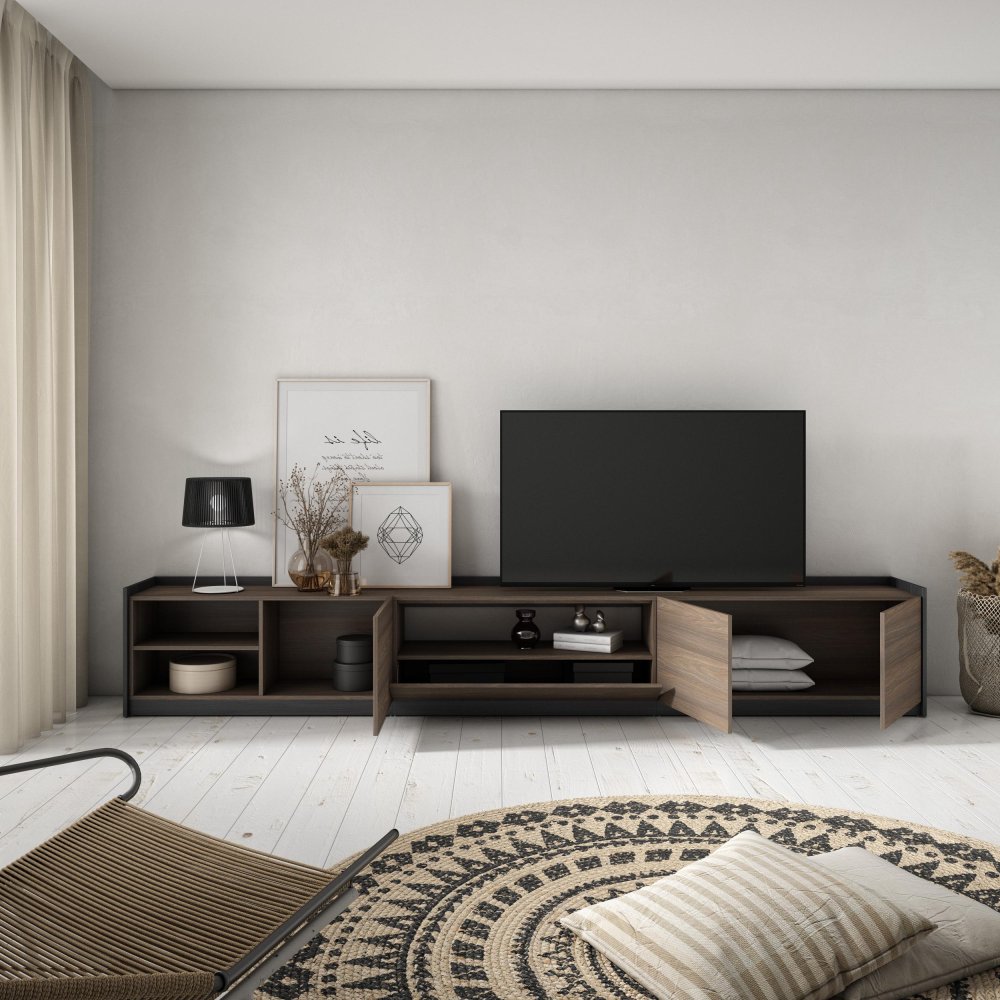MUEBLE TV ALMACENAMIENTO LUND 310X50X37 CM TV 80" PUERTAS ABATIBLES ROBLE OSCURO NEGRO