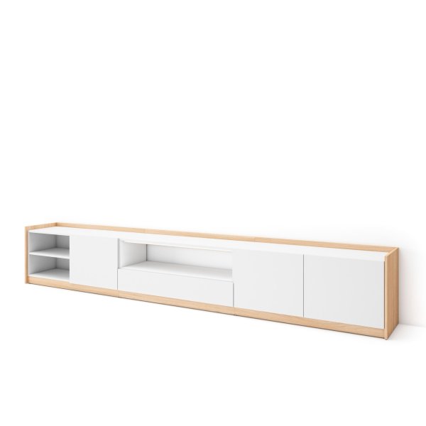 MUEBLE TV ALMACENAMIENTO BJORK 310X50X37 CM TV 80" PUERTAS ABATIBLES BLANCO ROBLE SOFT