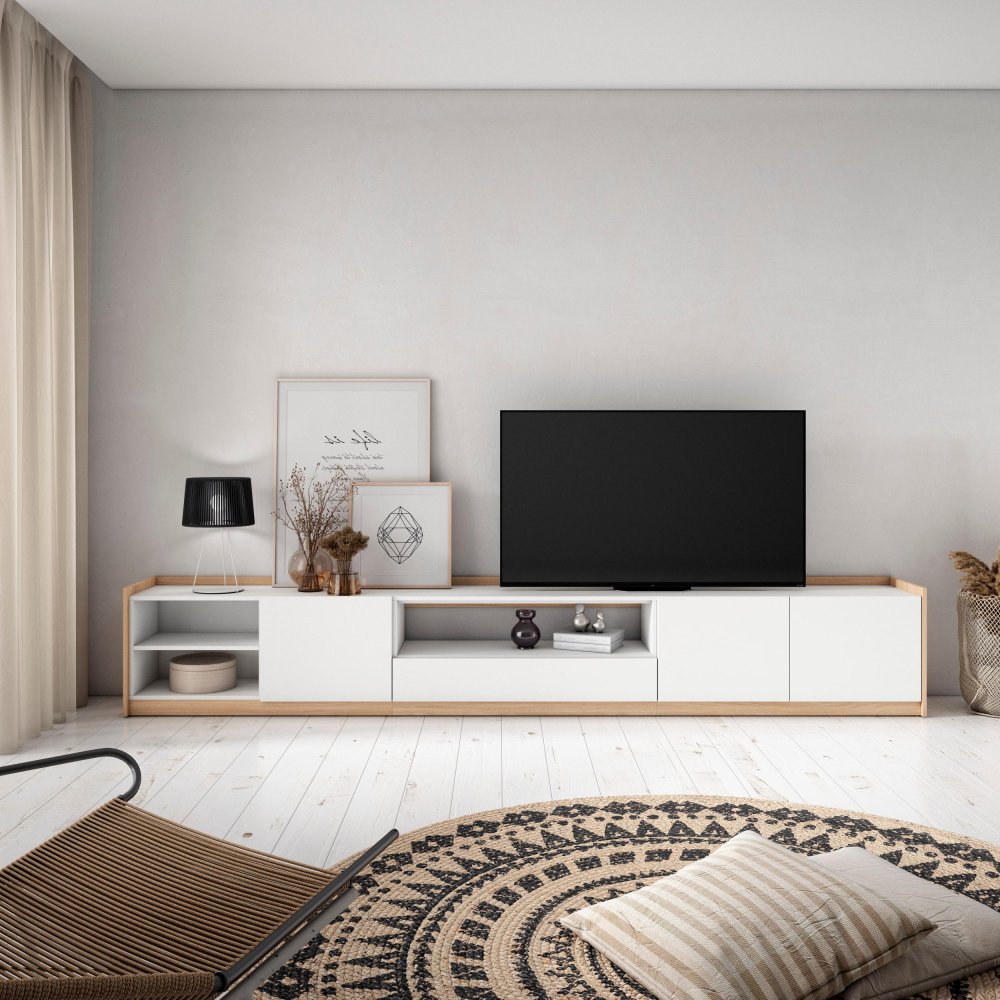 MUEBLE TV ALMACENAMIENTO BJORK 310X50X37 CM TV 80" PUERTAS ABATIBLES BLANCO ROBLE SOFT