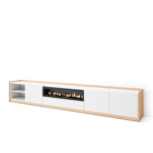 MUEBLE TV CHIMENEA LED SKAGEN 310X50X37 CM TV 80" BLANCO ROBLE SOFT