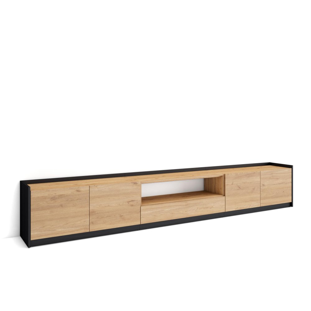 MUEBLE TV ALMACENAMIENTO VIKEN 310X50X37 CM TV 80" PUERTAS ABATIBLES ROBLE NEGRO