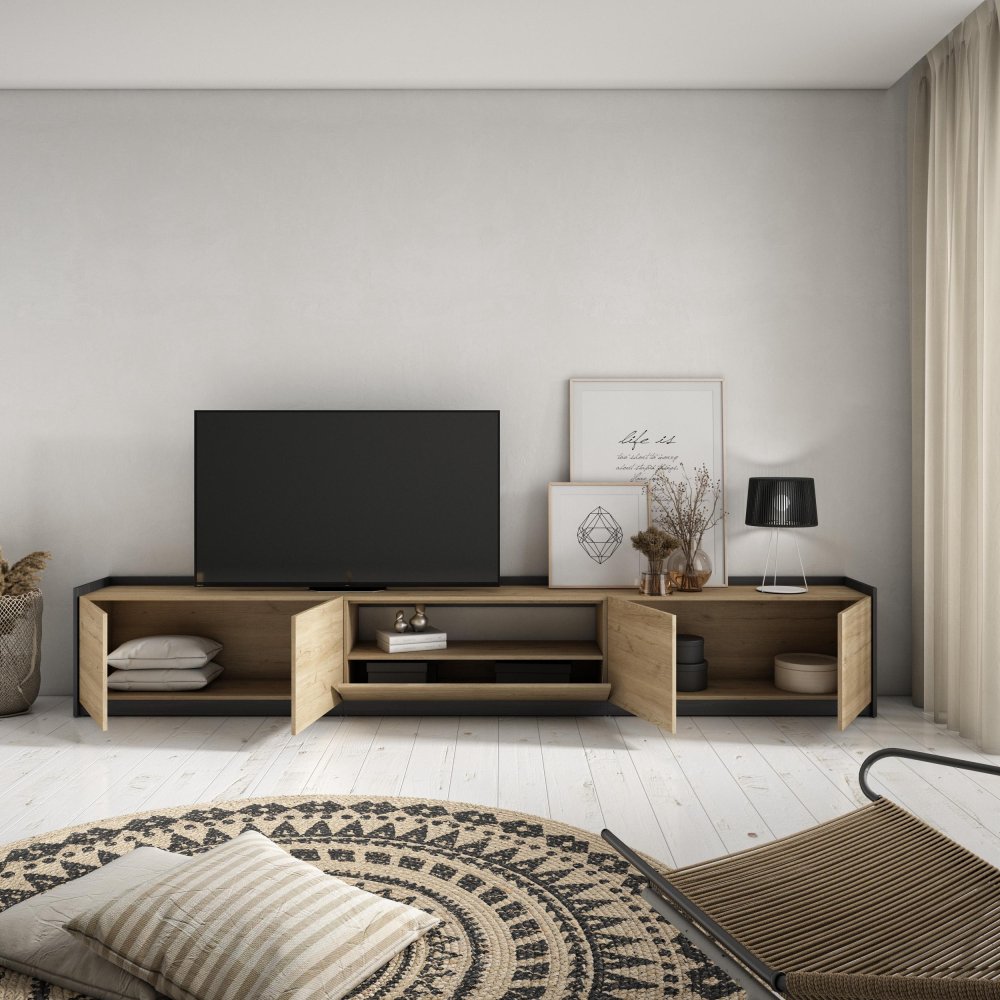 MUEBLE TV ALMACENAMIENTO VIKEN 310X50X37 CM TV 80" PUERTAS ABATIBLES ROBLE NEGRO