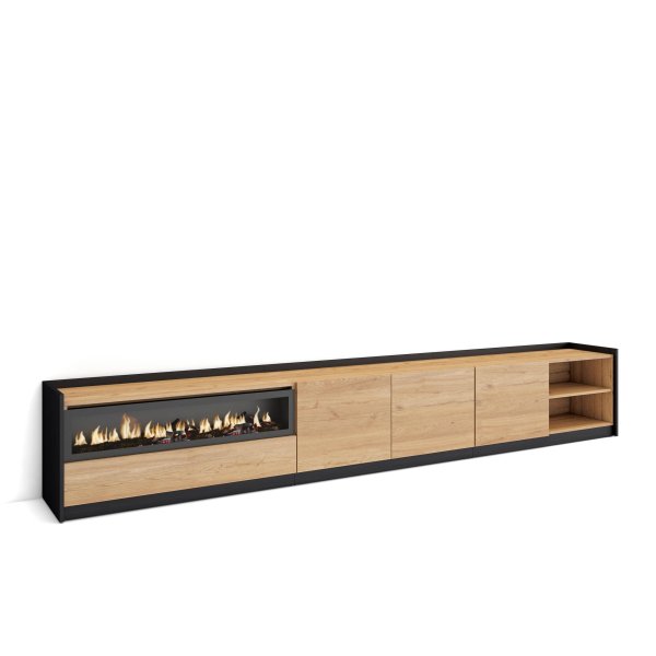 MUEBLE TV CHIMENEA LED TROMS 310X50X37 CM TV 80" ROBLE NEGRO