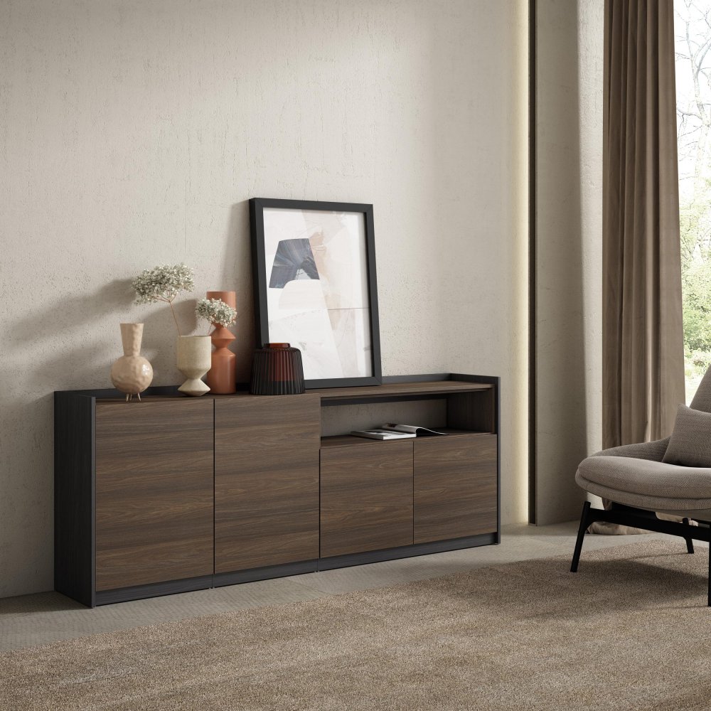 APARADOR SALÓN DAG 207X80X37 CM 4 PUERTAS SOFT ROBLE OSCURO NEGRO