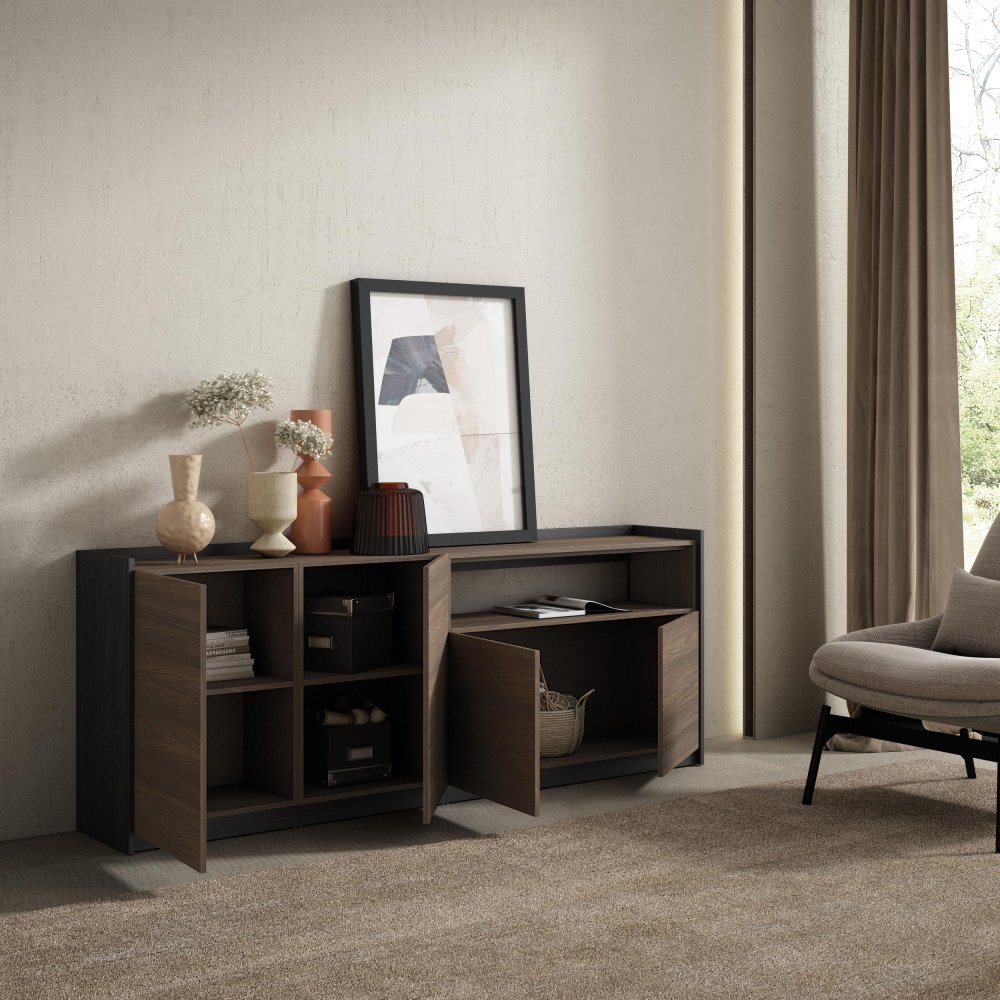 APARADOR SALÓN DAG 207X80X37 CM 4 PUERTAS SOFT ROBLE OSCURO NEGRO