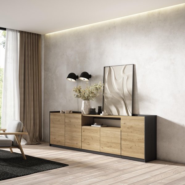 APARADOR SALÓN NORA 260X80X37 CM 5 PUERTAS SOFT ROBLE NEGRO 2
