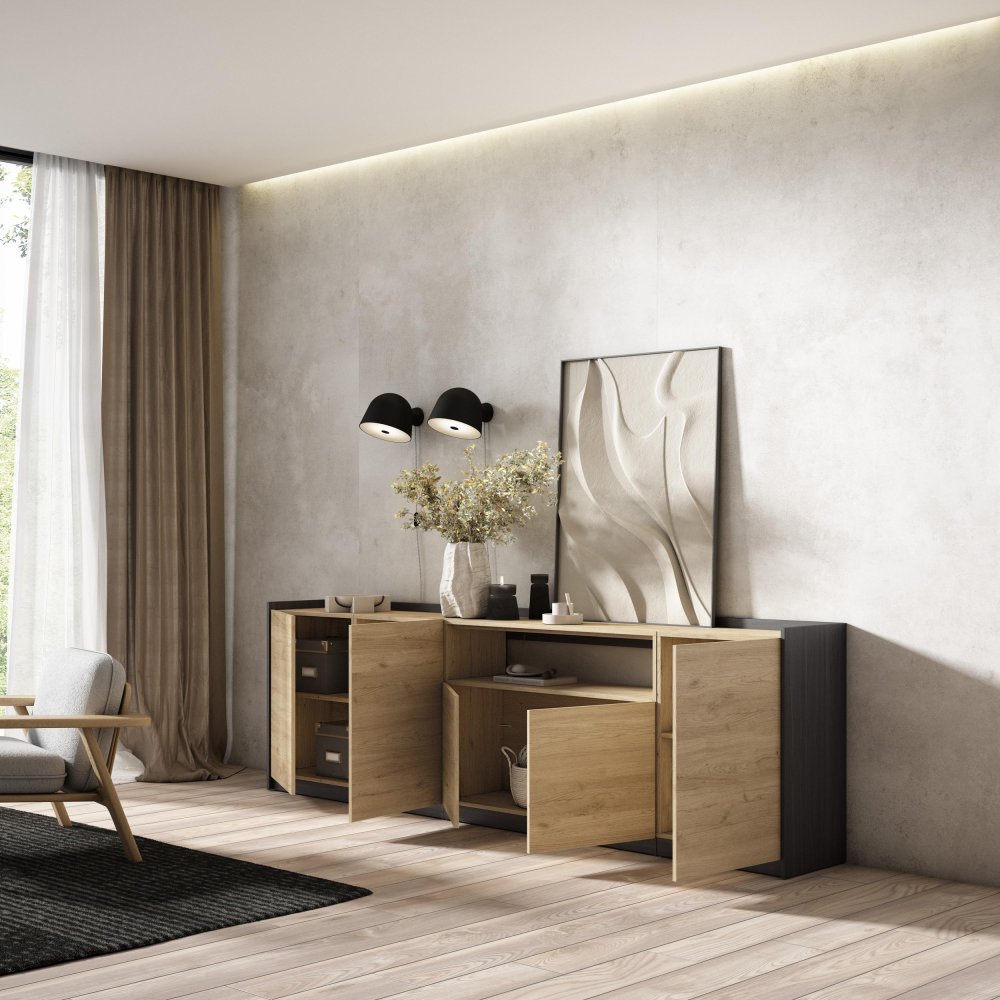 APARADOR SALÓN NORA 260X80X37 CM 5 PUERTAS SOFT ROBLE NEGRO