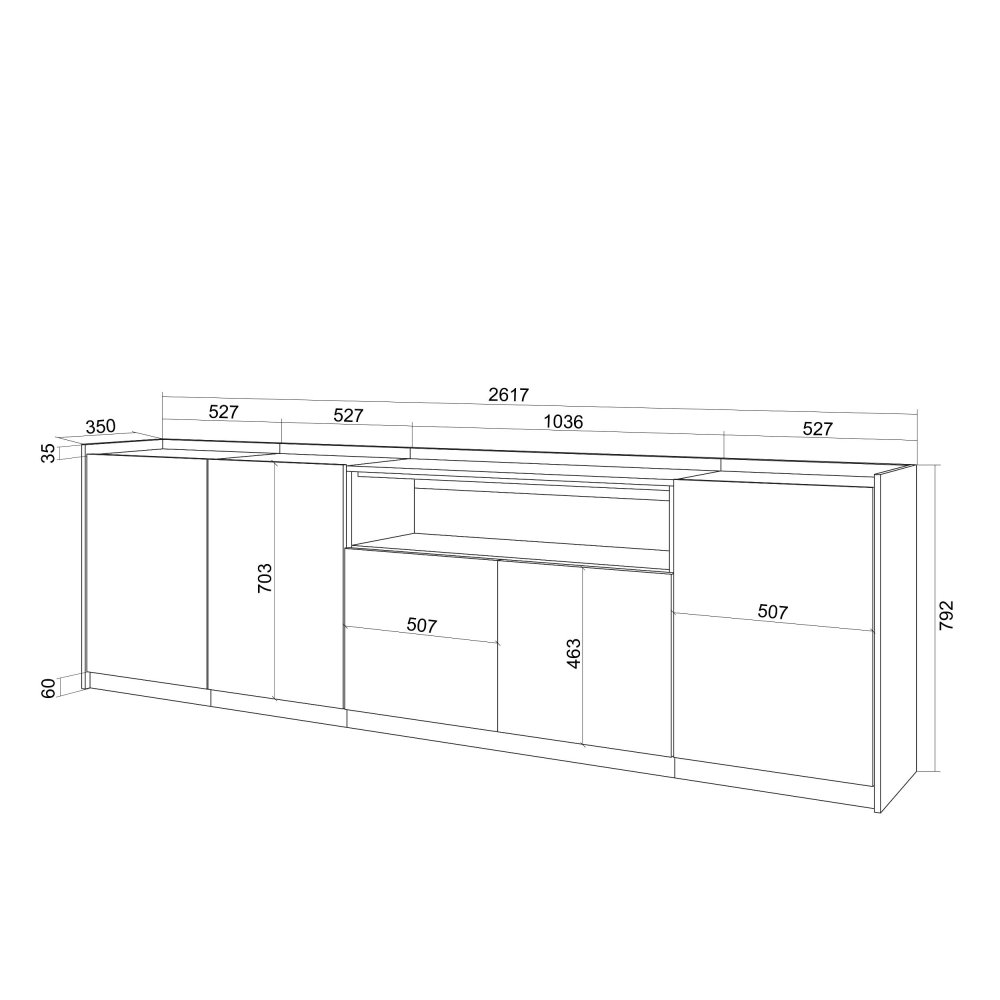 APARADOR SALÓN NORA 260X80X37 CM 5 PUERTAS SOFT ROBLE NEGRO