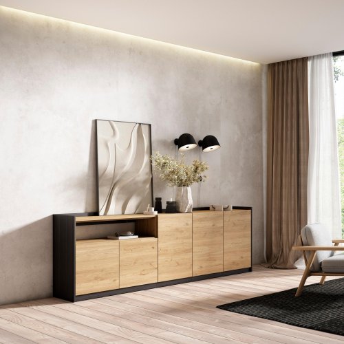 APARADOR SALÓN SIGRID 260X80X37 CM 5 PUERTAS SOFT ROBLE NEGRO