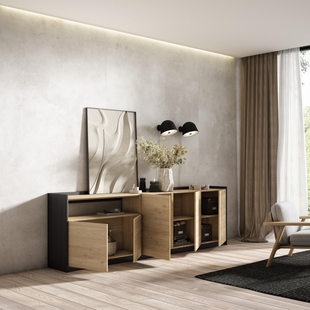 APARADOR SALÓN SIGRID 260X80X37 CM 5 PUERTAS SOFT ROBLE NEGRO