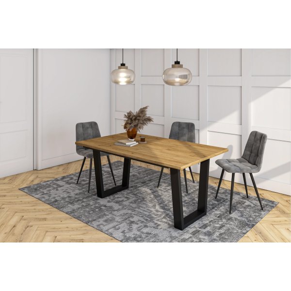 MESA COMEDOR FIJA 167X90X74 CM 8 COMENSALES PATAS U INDUSTRIAL ROBLE 2