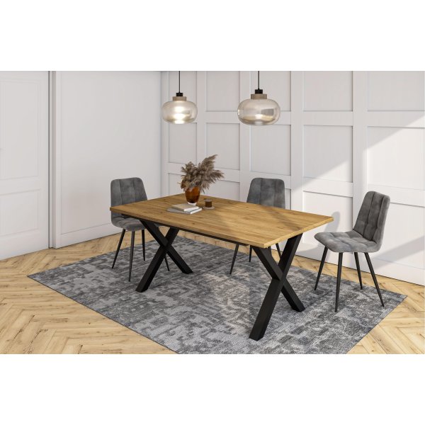 MESA COMEDOR FIJA 167X90X74 CM 8 COMENSALES PATAS X INDUSTRIAL ROBLE 2