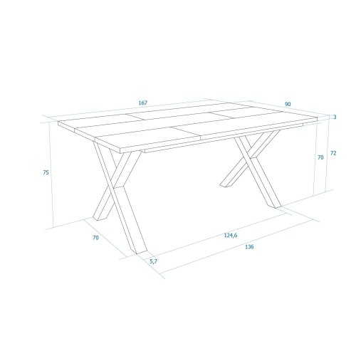 MESA COMEDOR FIJA 167X90X74 CM 8 COMENSALES PATAS X INDUSTRIAL ROBLE