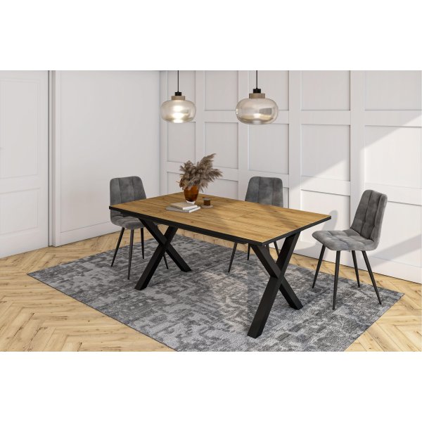 MESA COMEDOR FIJA 167X90X74 CM 8 COMENSALES PATAS X INDUSTRIAL ROBLE NEGRO 2