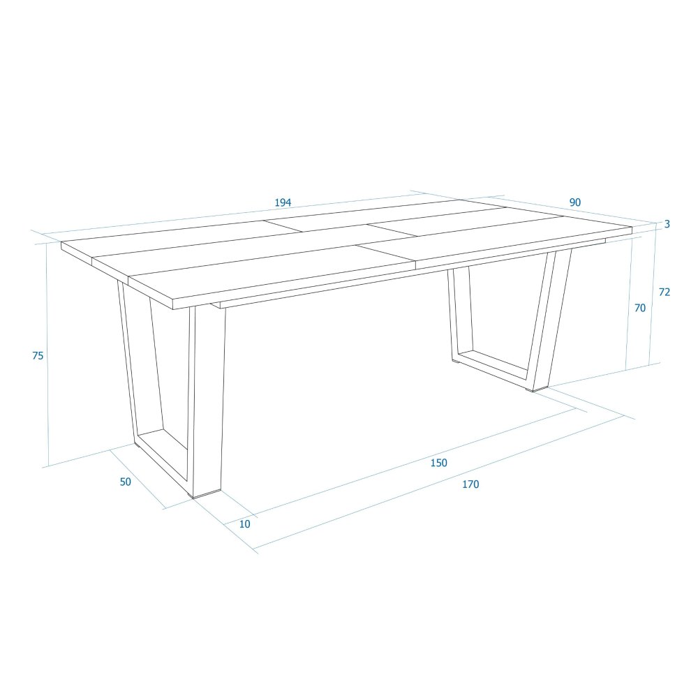 MESA COMEDOR FIJA 194X90X74 CM 10 COMENSALES PATAS U INDUSTRIAL ROBLE
