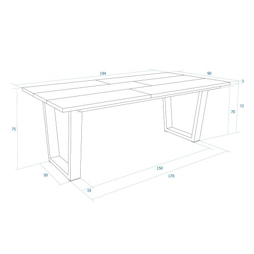 MESA COMEDOR FIJA 194X90X74 CM 10 COMENSALES PATAS U INDUSTRIAL ROBLE