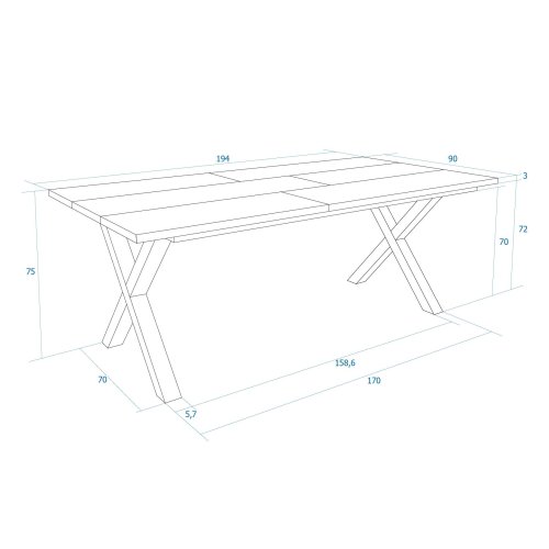 MESA COMEDOR FIJA 194X90X74 CM 10 COMENSALES PATAS X INDUSTRIAL ROBLE