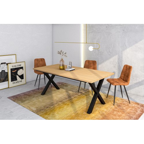 MESA COMEDOR FIJA 194X90X74 CM 10 COMENSALES PATAS X MODERNO ROBLE SOFT