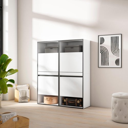 Zapatero Pro 120x145 cm Blanco | 20 Pares | Puertas Abatibles