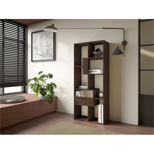 Librería estantería pared 162x67x31 cm con almacenaje roble oscuro, diseño industrial para salón y despacho moderno 2