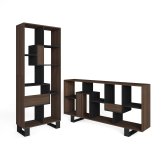 Librería estantería pared 174x67x31 cm diseño industrial roble oscuro y negro, estantería bicolor para salón moderno