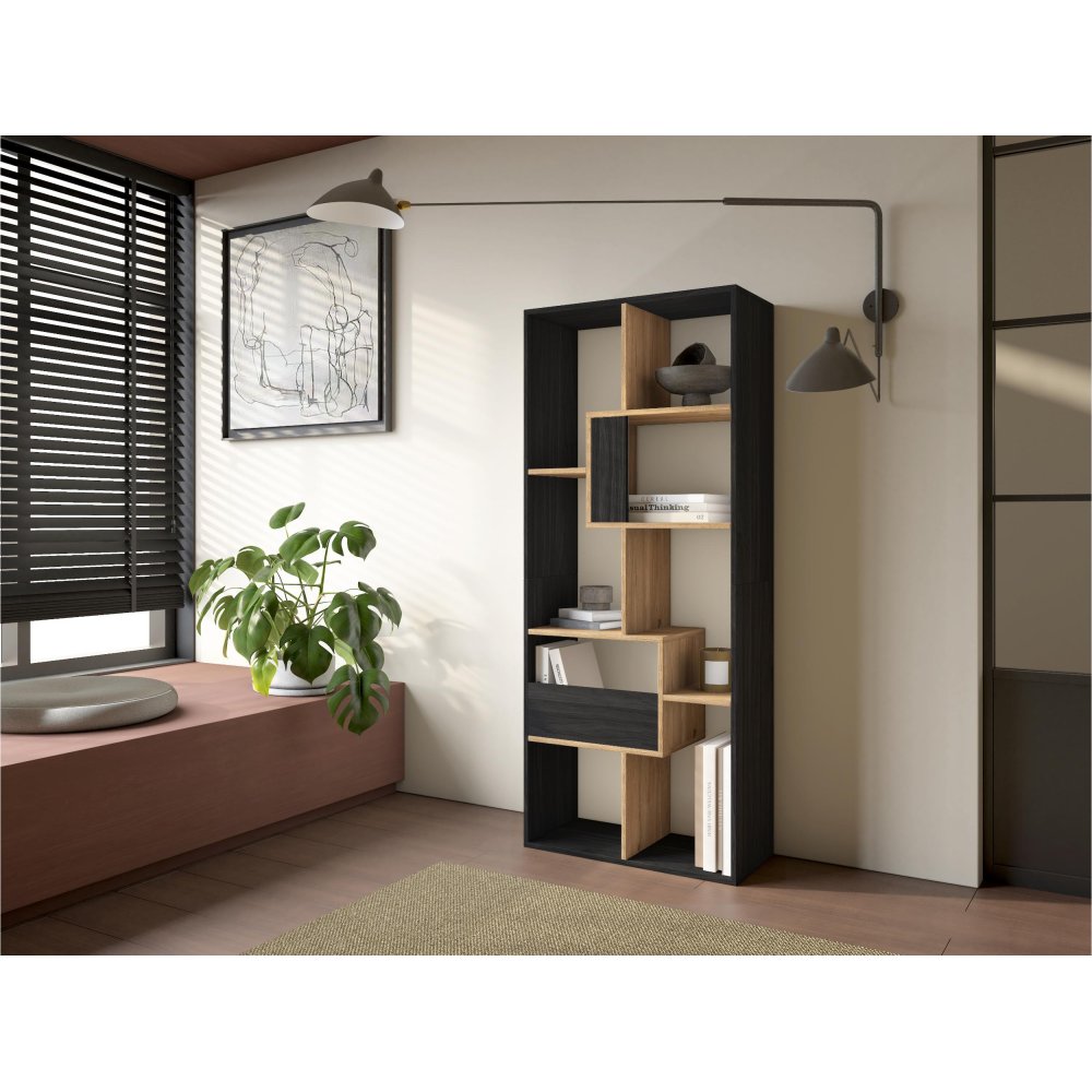Librería Estantería 162 cm Negro Roble | Multiposición