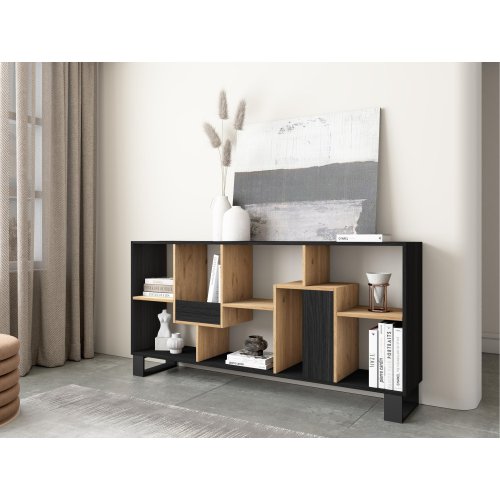 Librería Industrial 174 cm Negro Roble | Patas Metal