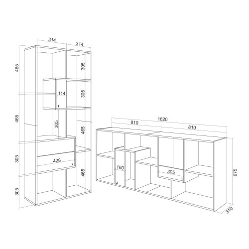 Librería Estantería 162 cm Negro | Multiposición Pared