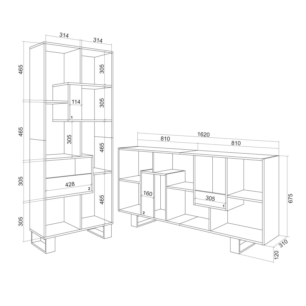 Librería Industrial 174 cm Negro | Patas Metal Negro