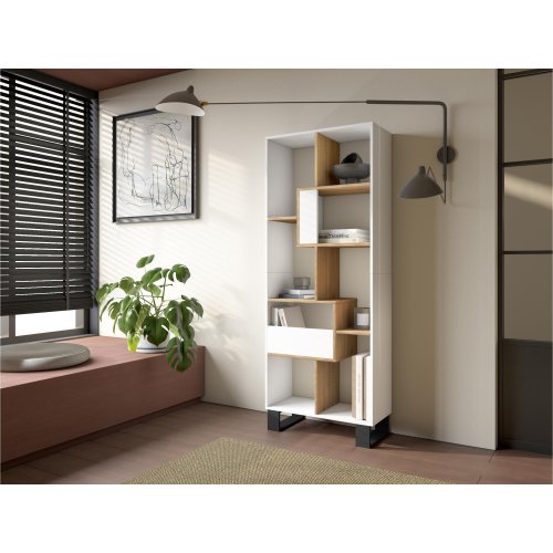 Librería Industrial 174 cm Blanco Roble | Patas Metal