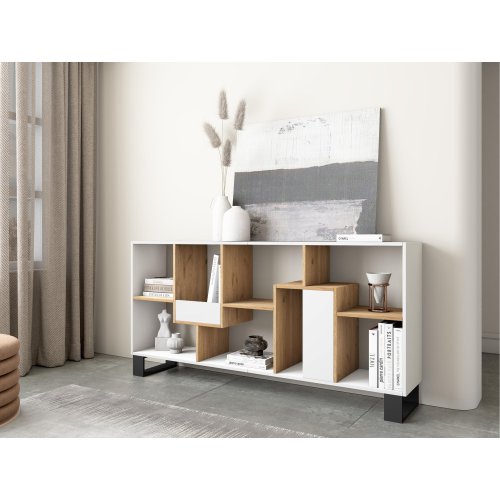 Librería Industrial 174 cm Blanco Roble | Patas Metal