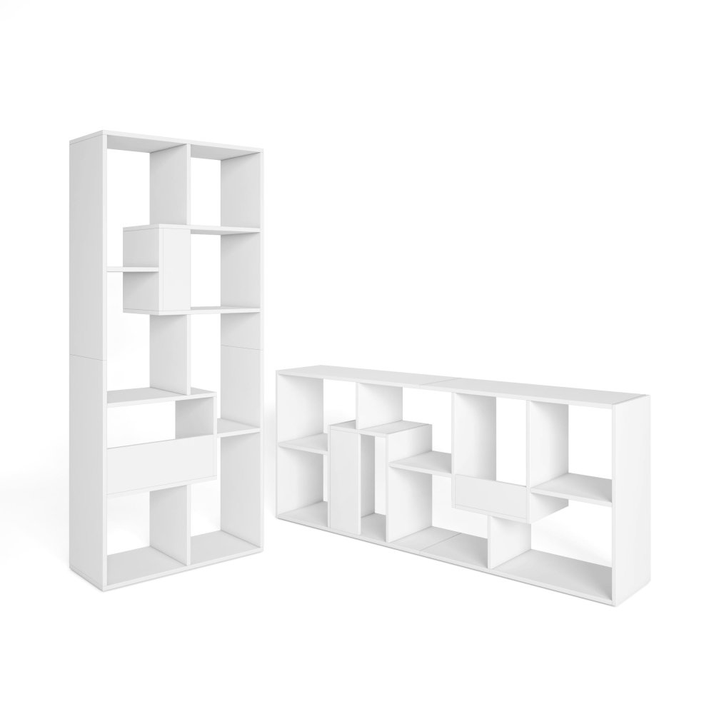 Librería estantería pared 162x67x31 cm con almacenaje color blanco, diseño nórdico minimalista para salón y estudio luminoso