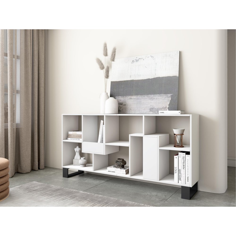 Librería Industrial 174 cm Blanco | Patas Metal Negro