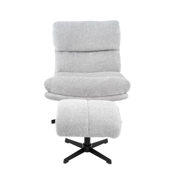 Sillón gris con reposapiés y base metálica negra 2