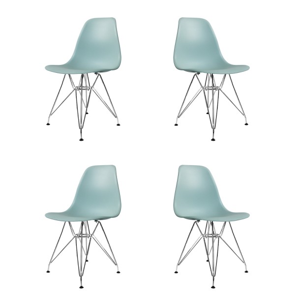 SET 4 CHAISES TOWER CHROME EAUMARINE EXTRA QUALITY