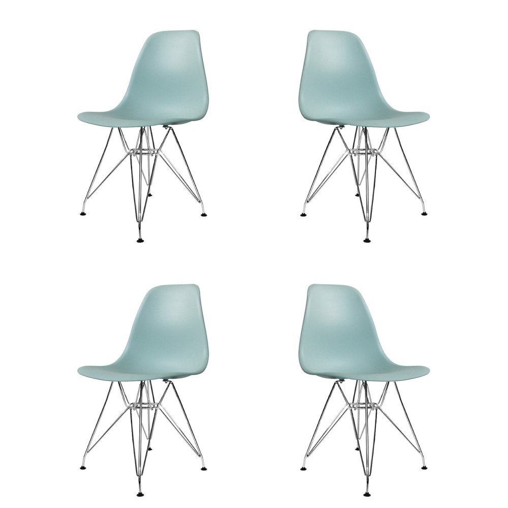 SET 4 CHAISES TOWER CHROME EAUMARINE EXTRA QUALITY