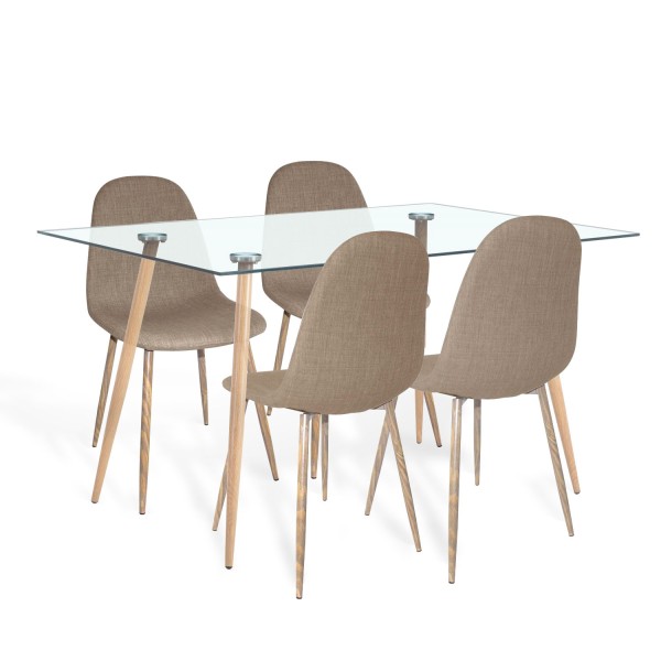 PACK MESA DE COMEDOR FOREST 140 CM Y SILLA TAPIZADA CORO CAPUCCINO - Ensembles de tables et chaises 