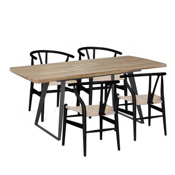 PACK 4 CHAISES WISHGREY BLACK + TABLE BRECKER