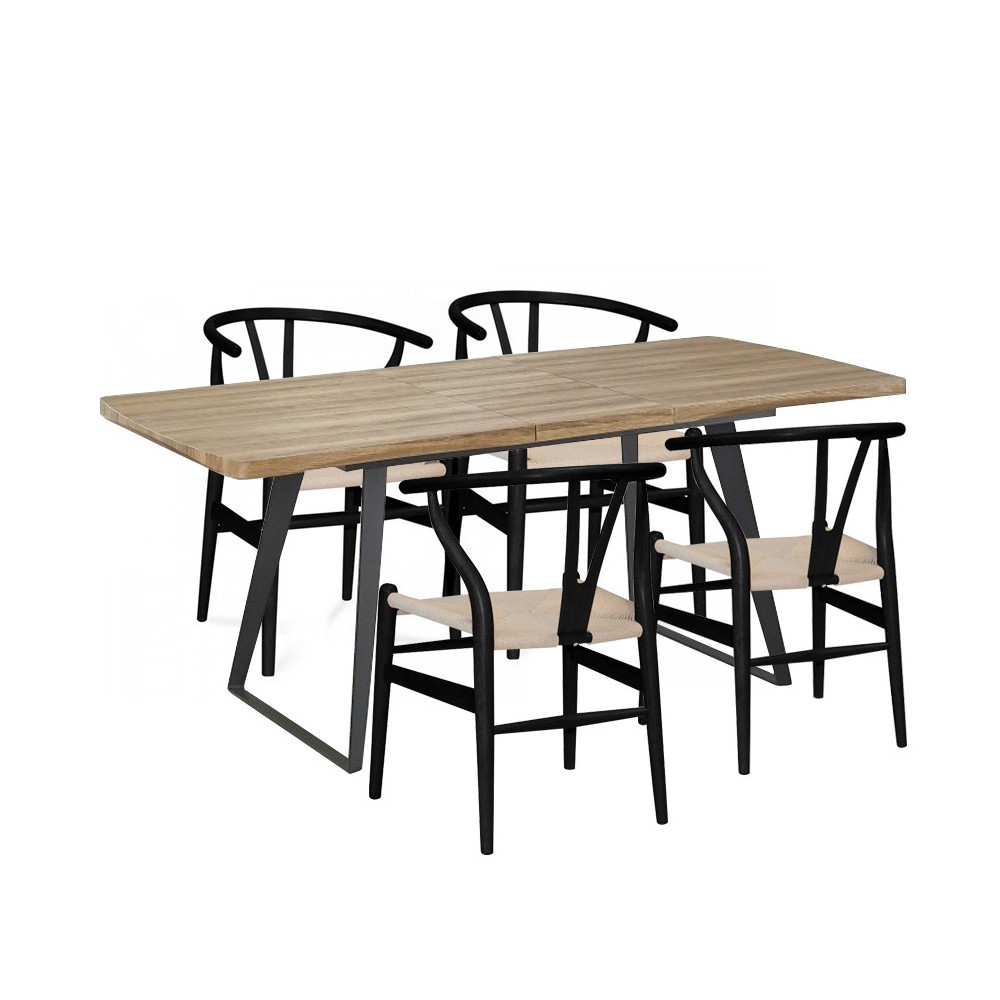 PACK 4 CHAISES WISHGREY BLACK + TABLE BRECKER