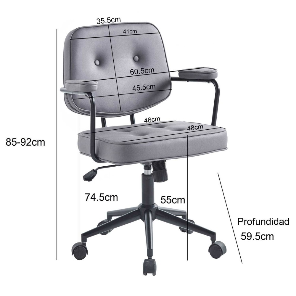 CHAISE DE BUREAU FELICITY GRIS FONCÉ - Chaises de bureau 