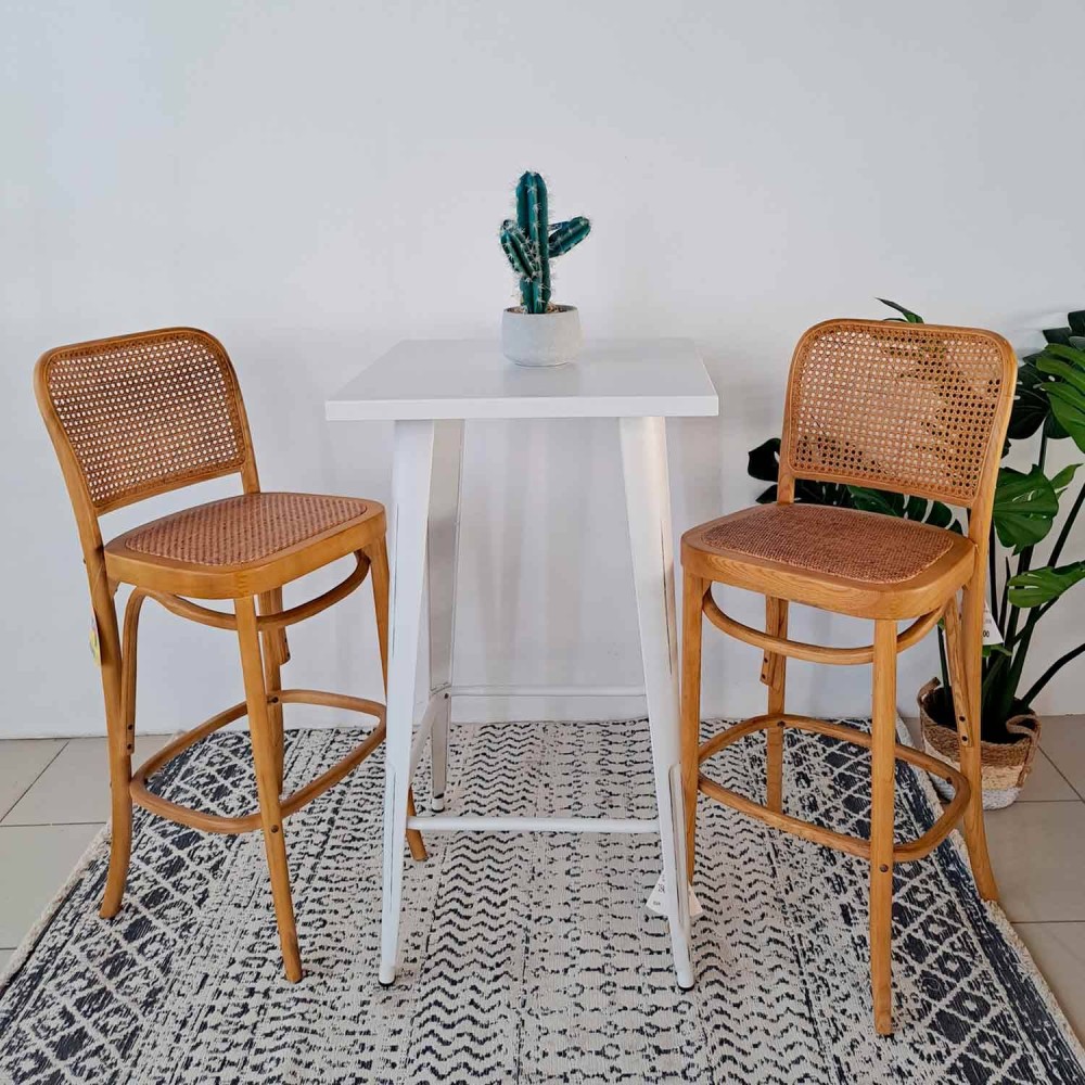 TABOURET EN BOIS ET ROTIN HOFFMAN
