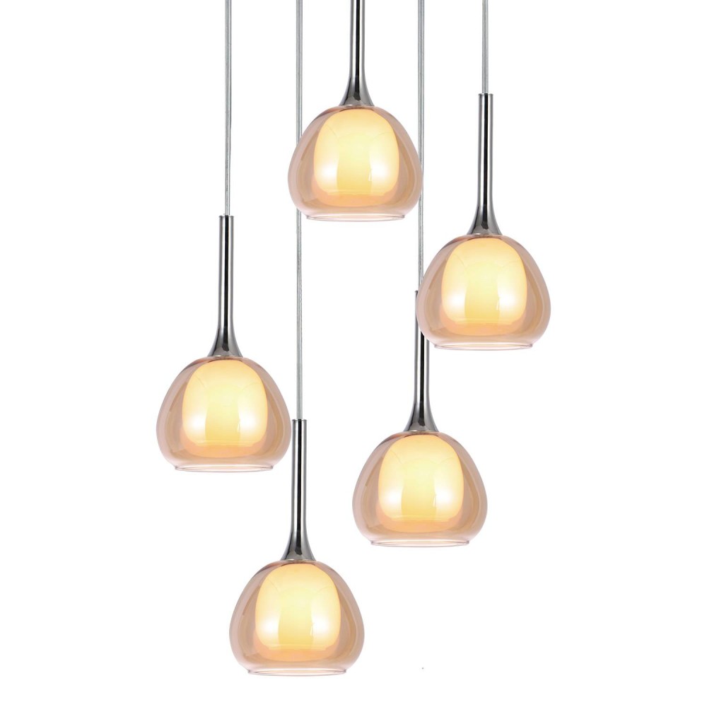 LAMPE SUSPENDUE 5 LUMIÈRES AMBRE HUBA - Suspension 