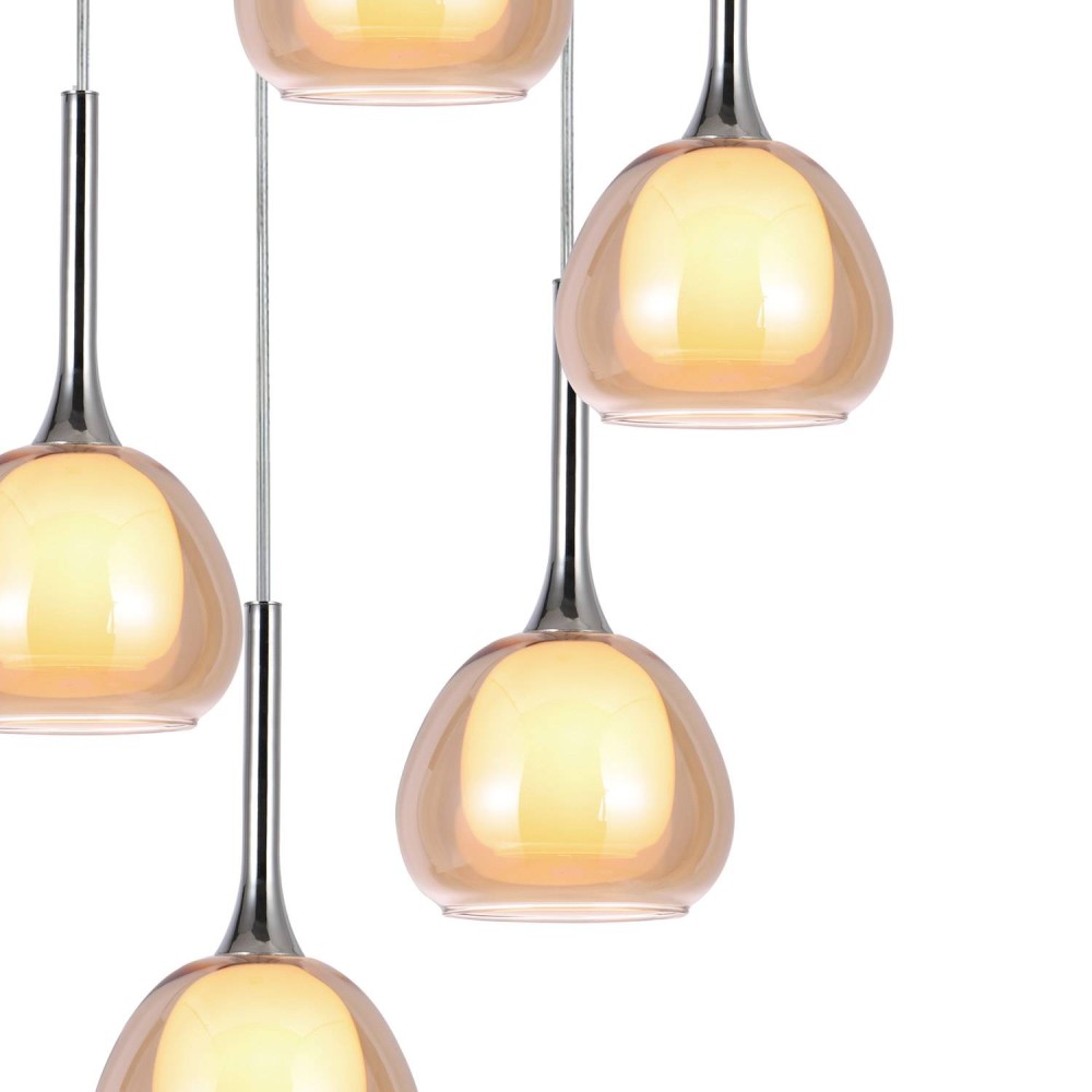 LAMPE SUSPENDUE 5 LUMIÈRES AMBRE HUBA - Suspension 