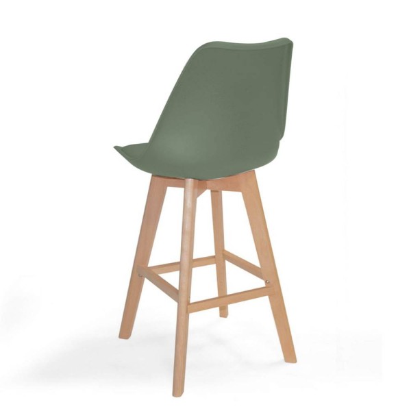 Tabouret haut New Tower Wood vert kale avec pieds en bois, design contemporain 2