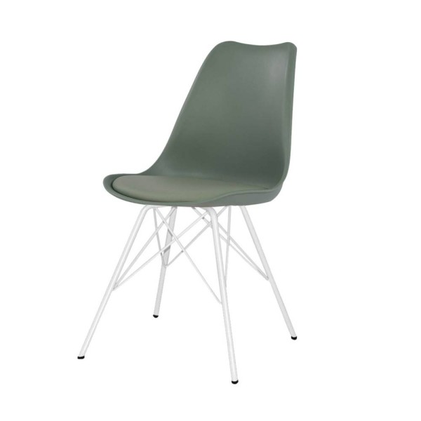 Chaise Tower Metal blanche vert kale, combinaison métallique moderne et colorée