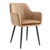 Fauteuil Berta sable pieds noirs, contraste élégant entre tissu et métal noir