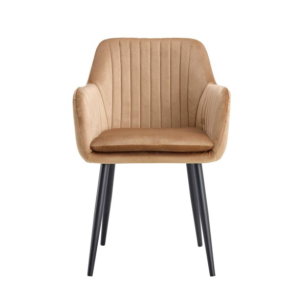 Fauteuil Berta sable pieds noirs, contraste élégant entre tissu et métal noir 2