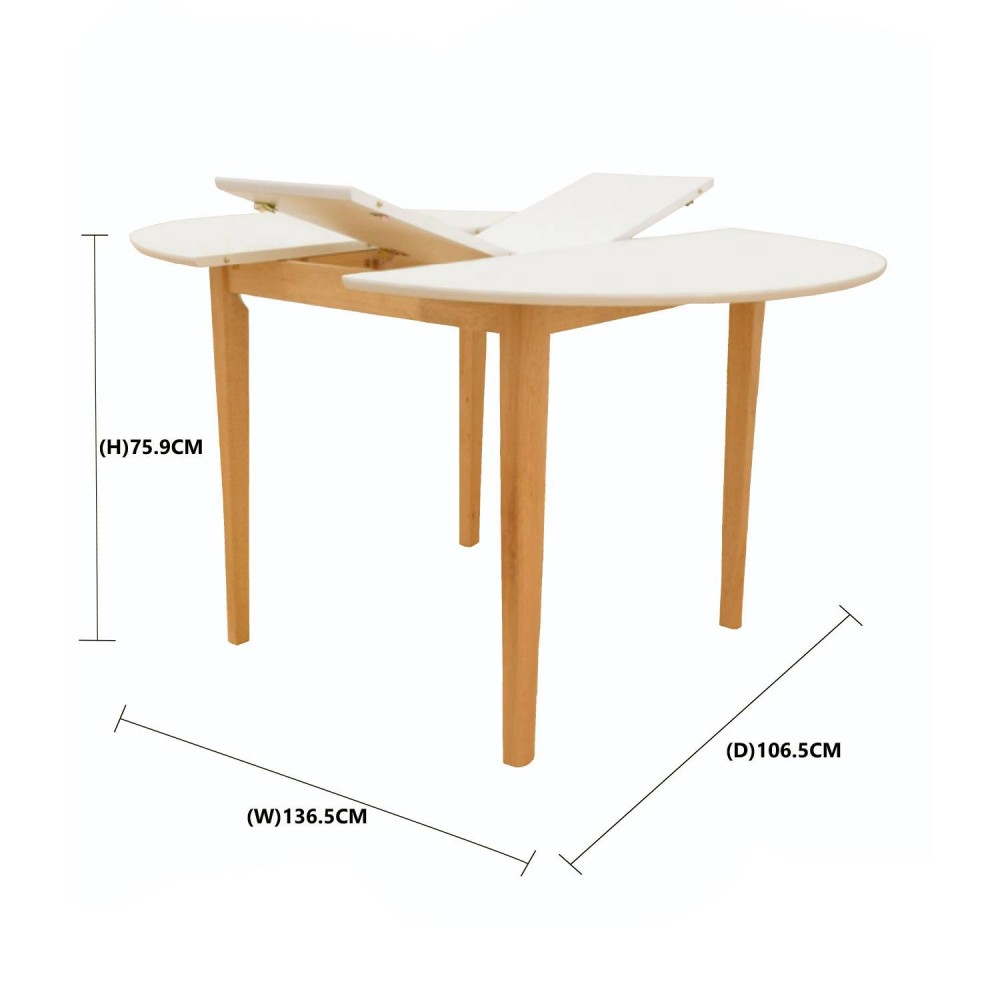Table ronde extensible Zira naturel blanche | Vente de Meubles Online